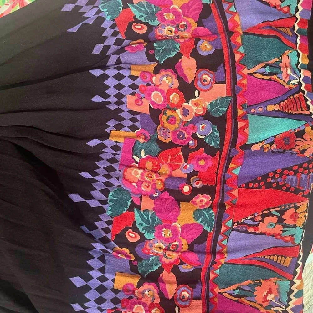 Vintage Carole Little Maxi Skirt Black Floral Medium Whimsigoth Grunge Fairy